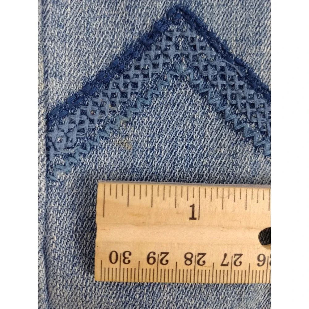 Laurie Felt LA Womens 0 Light Blue Classic Slim Leg Embroidered Chevron Jeans